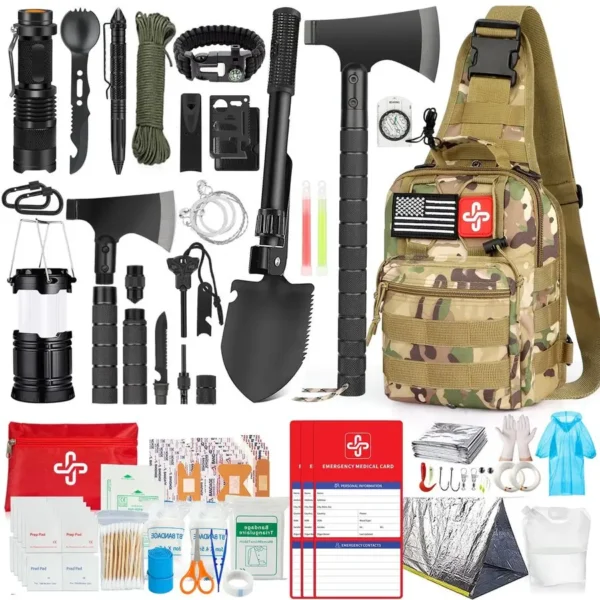 262Pcs Survival Gear and Supplies with First Aid Kit Pouch and Crossbody Bag,