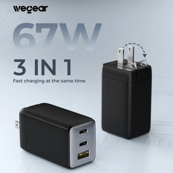 wegear 67W USB C charger 3-Port GaN Fast Compact Foldable