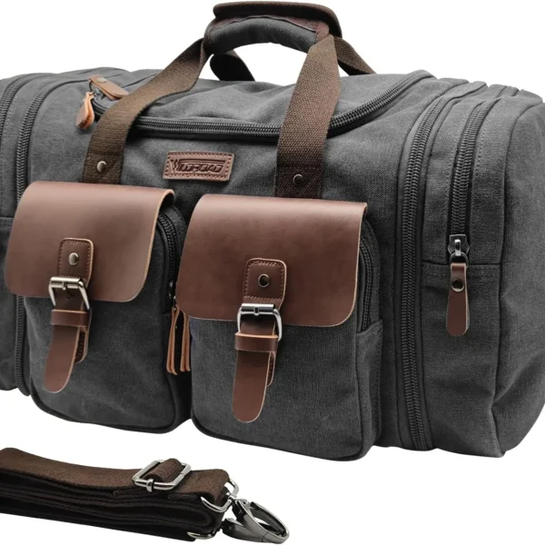 Expandable 60L Canvas Leather Waterproof Duffle Bag